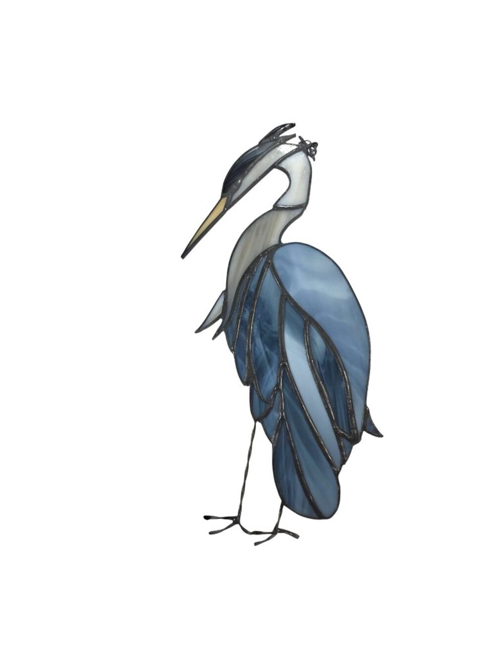 Stained Glass Blue Heron Bird Decor Handcrafted Art Nature Bird Suncatcher